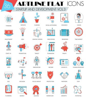 Vektör Başlangıç ve geliştirme web ve uygulamalar için ultra modern anahat artline düz çizgi simgeleri.