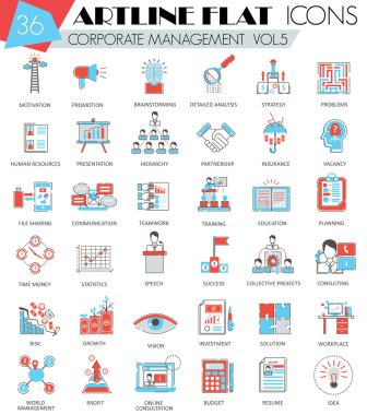 Vektör Kurumsal yönetimi web ve uygulamalar için ultra modern anahat artline düz çizgi simgeleri.