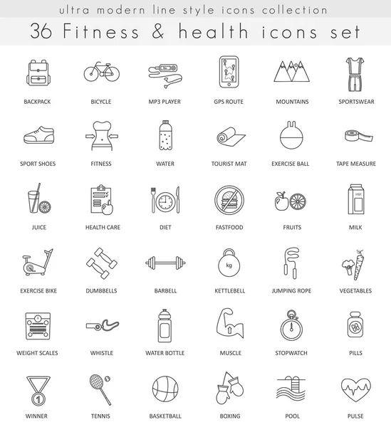 Vector fitness y salud iconos de esquema ultra modernos para la web y aplicaciones . — Vector de stock