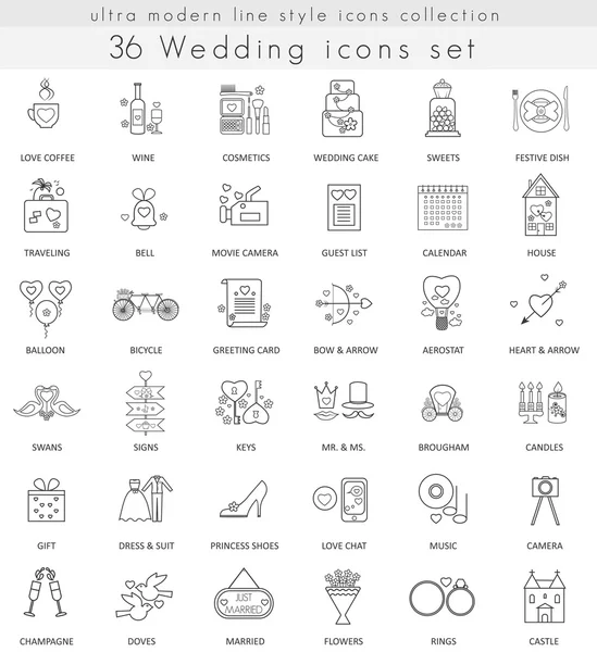 Iconos de esquema ultra moderno de la boda vectorial para la web y aplicaciones . — Vector de stock
