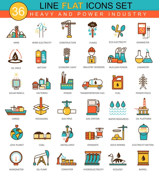 Vector heavy en Power Industry platte lijn icon set. Moderne elegante stijl ontwerp voor web. — Stockvector