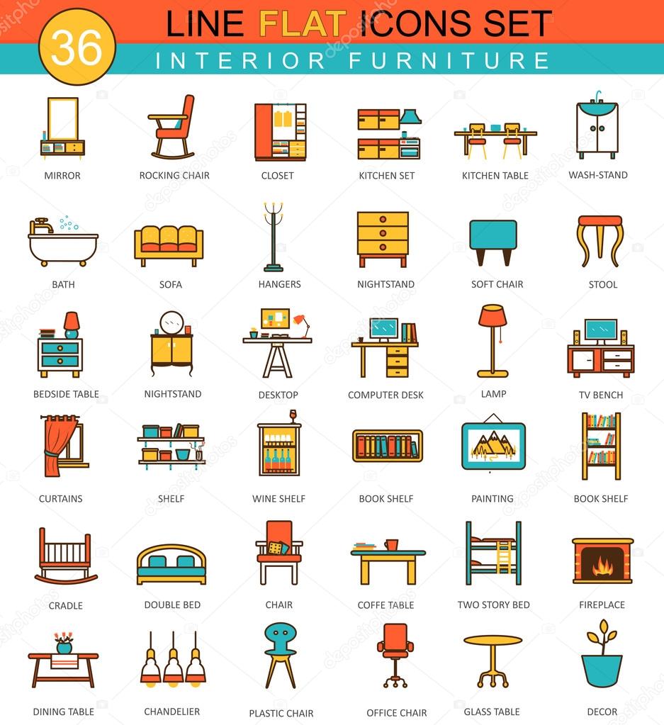 Vector furniture flat line icon set. Modern elegant style design for ...