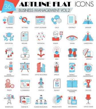 Vektör iş yönetimi ultra modern anahat artline düz çizgi simgeler web ve apps.