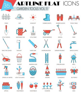 Vektör Bahçe araçları ultra modern anahat artline düz çizgi simgeler web ve apps.