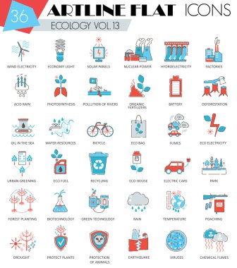 Vektör ekoloji ultra modern anahat artline düz çizgi simgeler web ve apps.