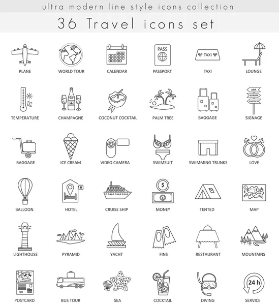 Vector Travel iconos contorno ultra moderno para la web y aplicaciones . — Vector de stock