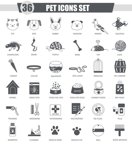 Vektor Pet állat fekete ikon készlet. Sötét szürke klasszikus ikonra design, web. — Stock Vector