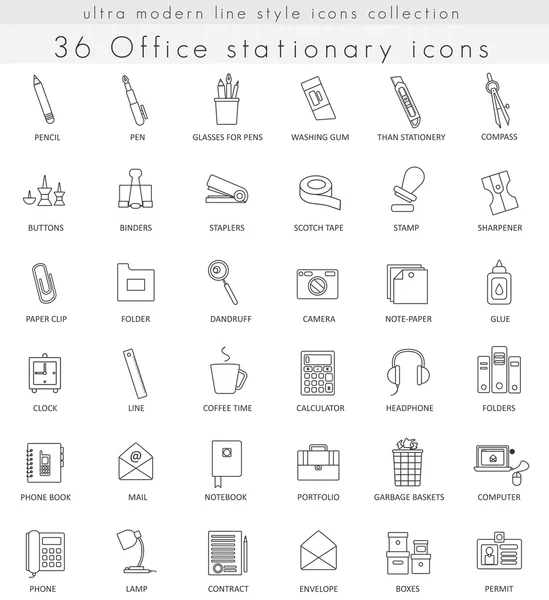 Vector Office Stationery icônes de ligne de contour ultra modernes pour le web et les applications . — Image vectorielle