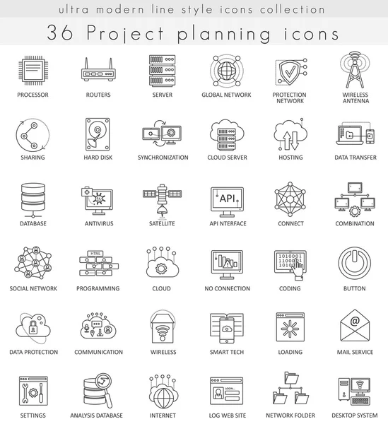 Vector Projekt planlægning strategi ultra moderne skitse linje ikoner til web og apps . – Stock-vektor