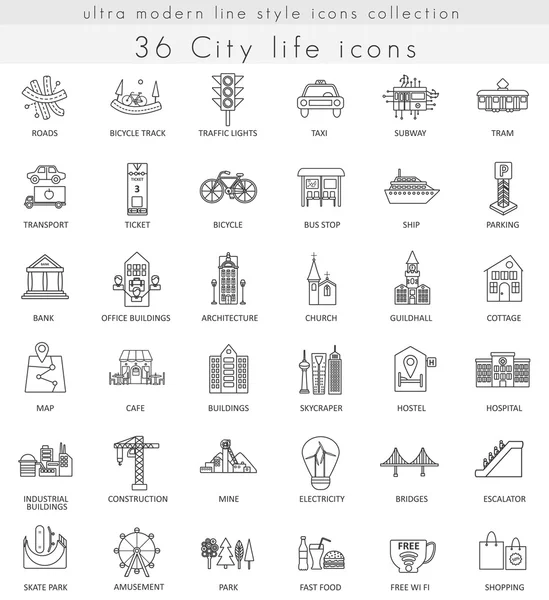 Vector Modern City life iconos de contorno ultra moderno para la web y aplicaciones . — Vector de stock