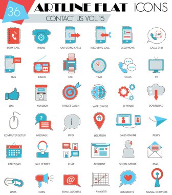 Vektör bize ulaşın ultra modern anahat artline düz çizgi simgeler web ve apps için.