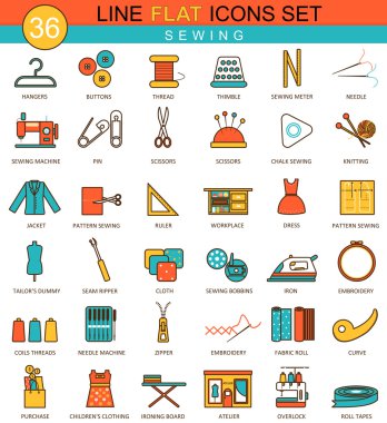 Vektör dikiş düz çizgi Icon set. Web için modern zarif stil tasarım.