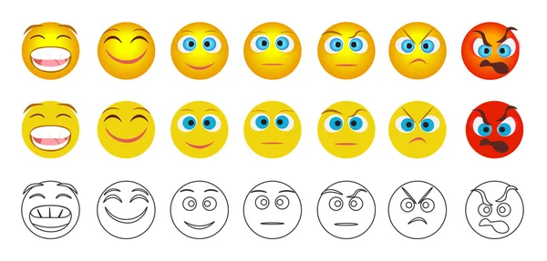 Von negativen zu positiven Emojis isoliert. — Stockvektor