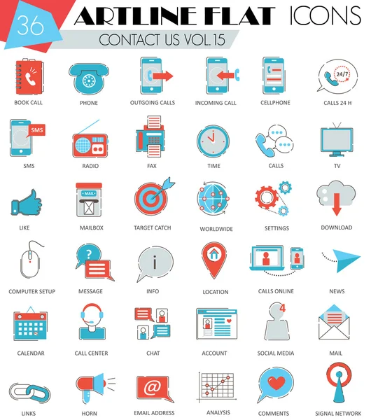 Vektor kontaktieren Sie uns ultramoderne Umrisse artline flache Linien-Symbole für Web und Apps. — Stockvektor