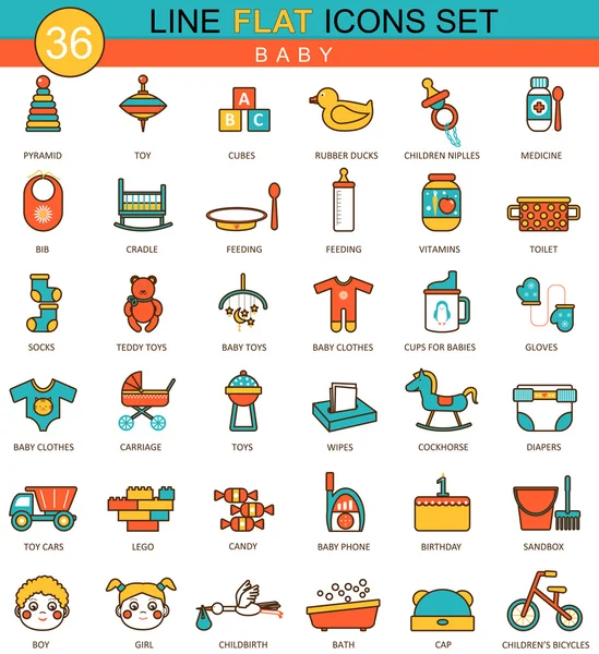 Vektor Baby flache Linie Icon Set. modernes elegantes Design für das Web. — Stockvektor