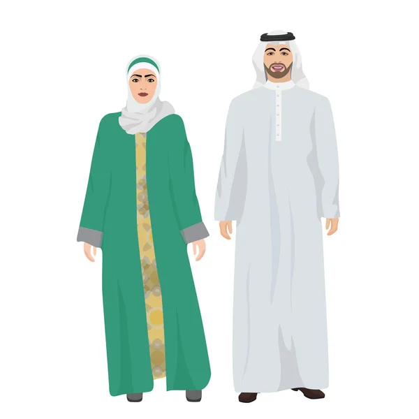 アラビア人の男性および女性女性の伝統的な国民服で一緒にドレスの衣装. — ストックベクタ