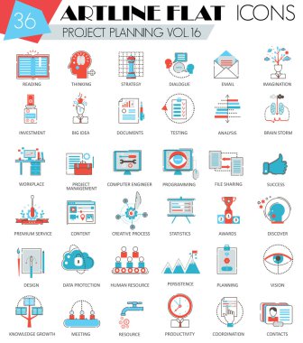 Vektör proje iş ultra modern anahat artline düz çizgi simgeler web ve apps için planlama.