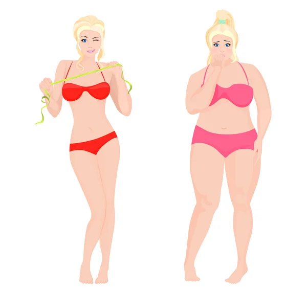 Mulher magra e gorda. Estilo de vida infográfico ilustração vetorial . —  Vetores de Stock