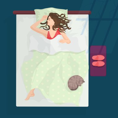 Kötü gece pencere yanında uyuyan kadın kadın. Vektör çizim.