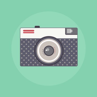 Retro Vintage fotoğraf makinesi renk düz vektör çizim.