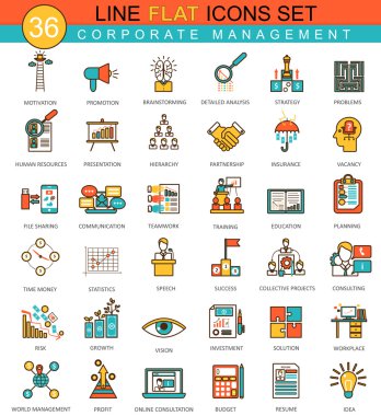 Vektör Kurumsal Yönetim hayvan düz çizgi Icon set. Web için modern zarif stil tasarım.
