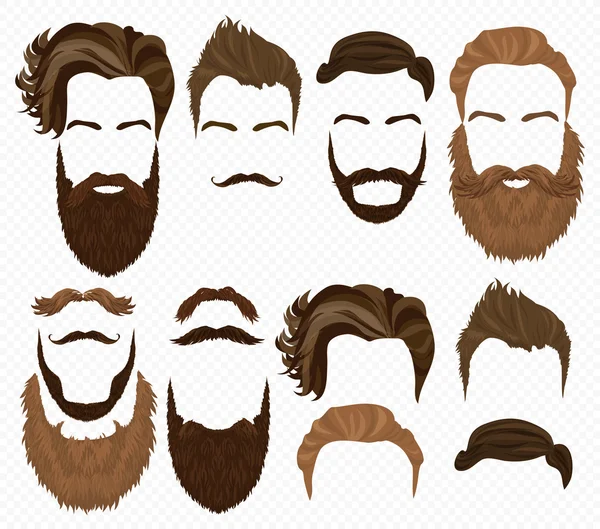 男の髪、髭およびひげのコレクションです。アルファ背景上の流行に敏感なファッション性の高い詳細な要素. — ストックベクタ