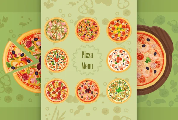 Pizza restauracja koncepcja menu. Kawałek pizzy na cięcia pokładzie. Ilustracja menu Pizza. — Wektor stockowy