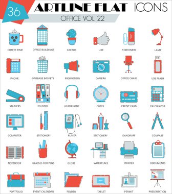 Vektör Office web ve uygulamalar için ultra modern anahat artline düz çizgi simgeleri.