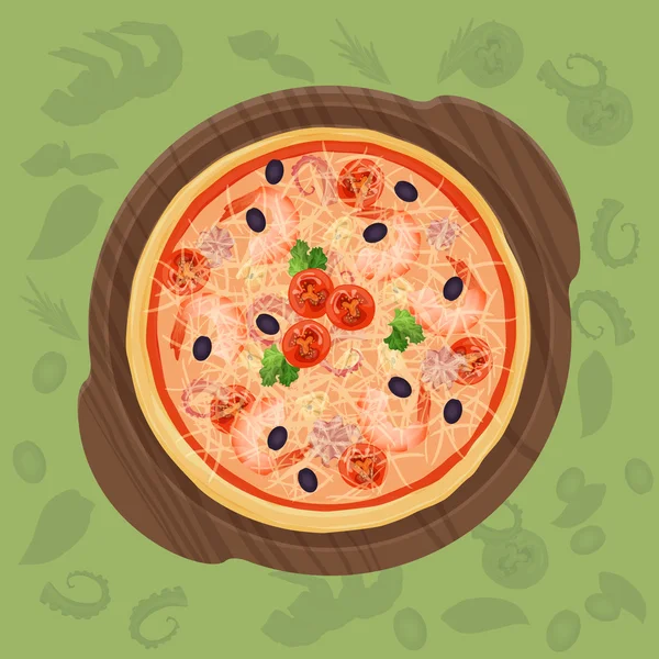 Pizza na deski do krojenia. Ilustracja koncepcja menu Pizza. — Wektor stockowy