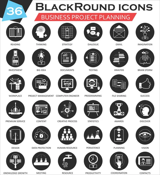 Vector Business project planning circle white black icon set. Diseño de iconos ultra moderno para web . — Vector de stock