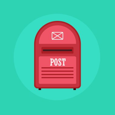Vintage kırmızı Posta kutusu sonrası simgesi. Düz tasarım illüstrasyon.