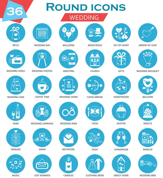 Vector bruiloft cirkel wit blauw icons set. Ultra modern icoon ontwerp voor web. — Stockvector