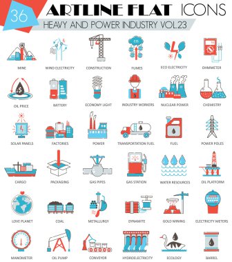 Ağır vektör ve sanayi ultra modern anahat artline düz çizgi simgeler web ve apps için güç.