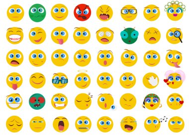 Mega büyük koleksiyonu kümesi düz Emoji yüz duygu simgeleri izole.