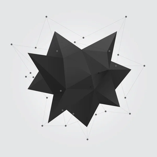 검은 다각형 기하학적 추상 모양 그림입니다. 낮은 폴 리 추상적인 기하학 모양 3d 스타. — 스톡 벡터