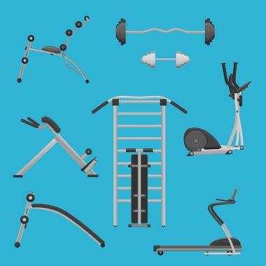Spor fitness spor salonu egzersiz ekipman makineleri ayarlayın. Dambıl ve wokout makineleri.