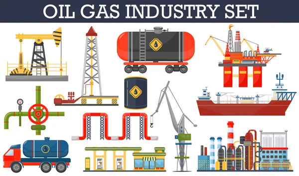 Concetto infografico dell'industria petrolifera. Benzina diesel trasporto e distribuzione icone . — Vettoriale Stock