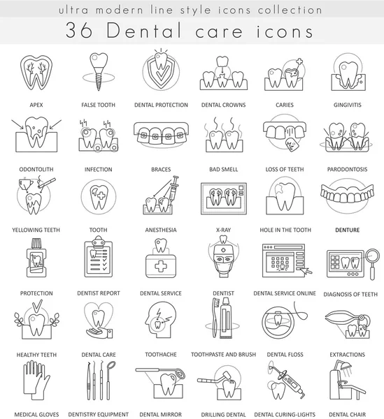 Vector Dental cuidado ultra moderno esquema iconos para la web y aplicaciones . — Archivo Imágenes Vectoriales