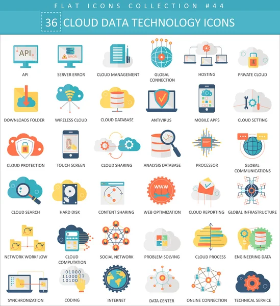 Conjunto de iconos planos de color de tecnología de datos Vector Cloud. Diseño de estilo elegante . — Vector de stock