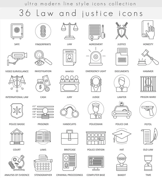 Lei vetorial e justiça ultra moderno delinear ícones de linha para web e aplicativos . — Vetor de Stock