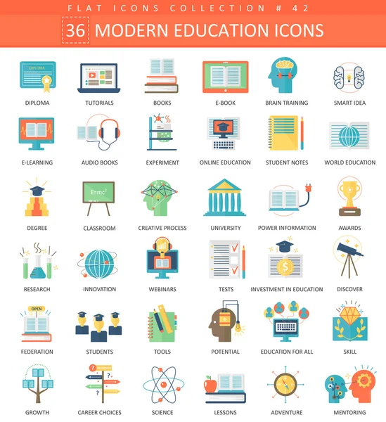 Plochá sada ikon pro moderní vzdělávání. Elegantní design stylu. — Stockový vektor