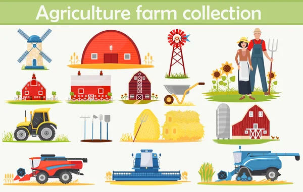 Елементи інфографіки сільського господарства з технічним обладнанням, будівлями та іншими інструментами . — стоковий вектор