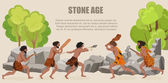 Steinzeit Krieg primitiven Männer Stämme kämpfen. Barbar Höhlenmensch Krieger, alter Mann mit Waffen.