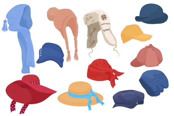 Différents types de chapeaux de dessin animé ensemble collection . — Image vectorielle