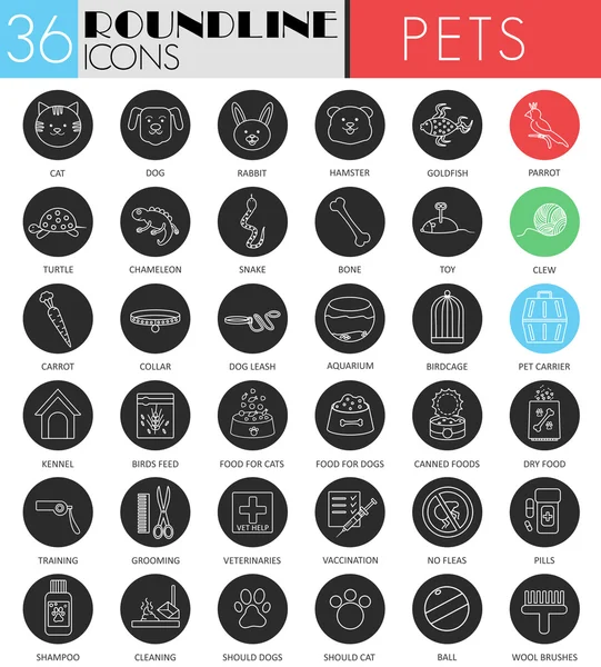 Vector Pet círculo amigo blanco icono negro conjunto. Diseño de iconos de mascotas negras de línea moderna para web . — Vector de stock