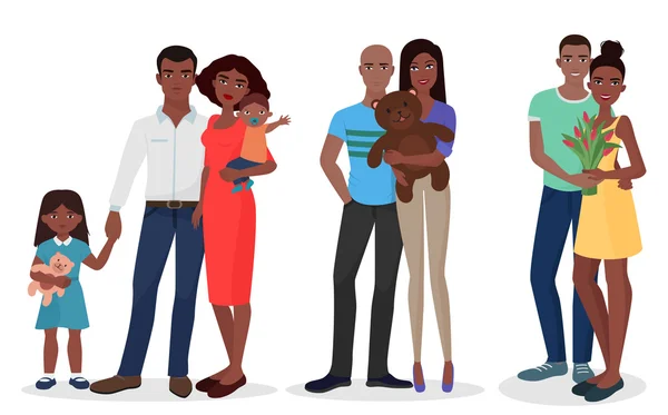 Σύνολο οικογένειας ζευγάρι μαύρους ανθρώπους. Άνδρας και γυναίκα. — Διανυσματικό Αρχείο