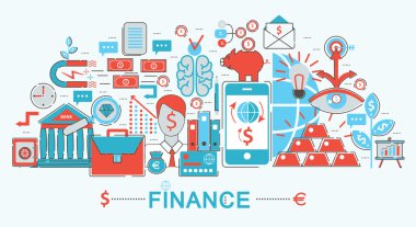 Modern düz ince çizgili Tema Finans ve bankacılık kavramı için web banner Web sitesi, sunma, el ilanı ve poster.