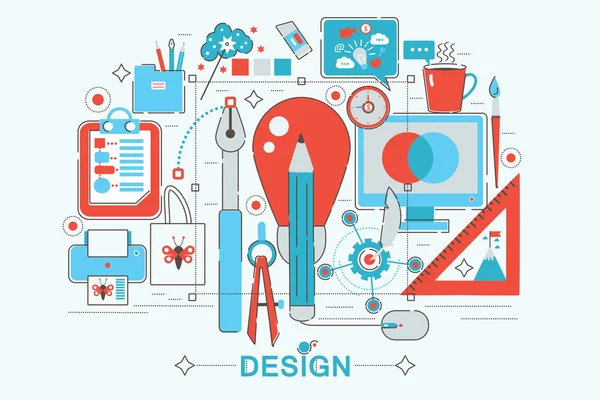 Moderno diseño gráfico de línea plana estilo infografía concepto de visión de diseño con iconos, para sitio web, presentación y póster . — Vector de stock