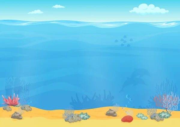 Fondo de dibujos animados fondo del mar para el diseño del juego. Paisaje submarino vacío sin costuras . — Vector de stock