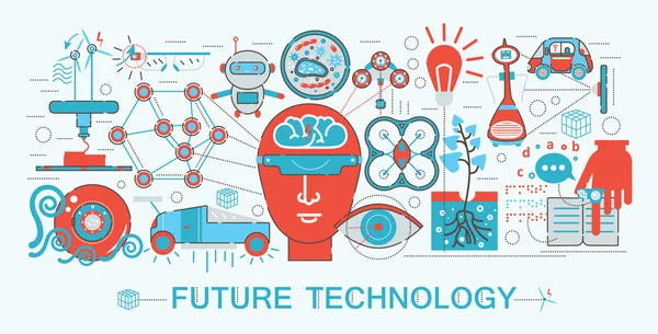 Web banner web sitesi, sunum, el ilanı ve poster için Modern Düz ince Line tasarım Gelecek bilim teknolojisi kavramı. — Stok Vektör